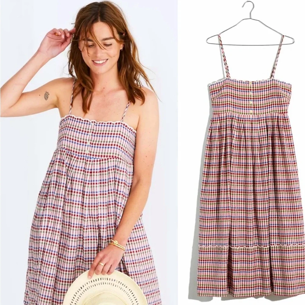 Madewell Scalloped Midi Dress in Rainbow Gingham - Picture 4 of 5